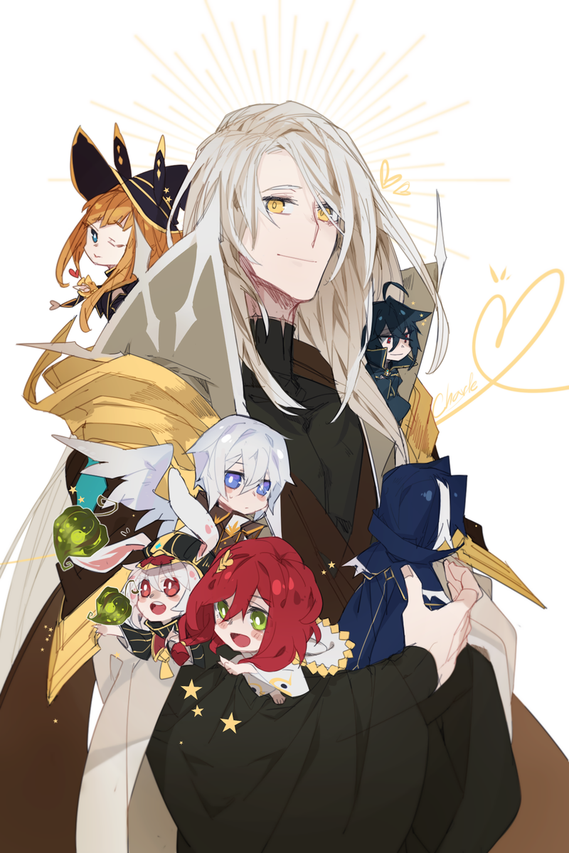 aosta_(sdorica_-sunset-), blue_eyes, blue_hair, charle_(sdorica_-sunset-), chibi, coat, heart, heart_of_string