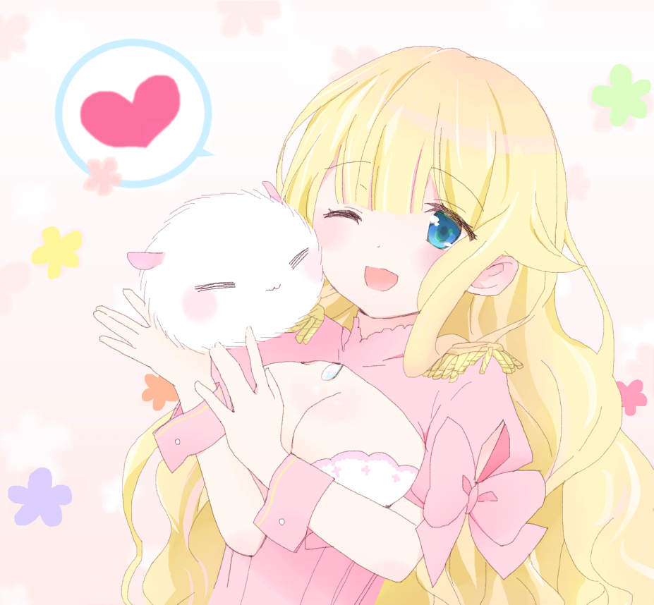 1girl, ;), beelzebub-jou_no_okinimesu_mama., beelzebub_(beelzebub-jou), blonde_hair, blue_eyes, long_hair, one_eye_closed