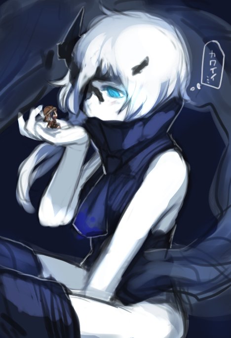 2girls, arm_between_legs, bare_arms, black_hair, black_legwear, black_leotard, black_mask_(clothing), blue_background