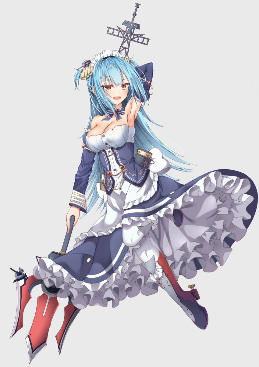 1girl, :d, apron, arm_behind_head, arm_up, armpits, azur_lane, bangs