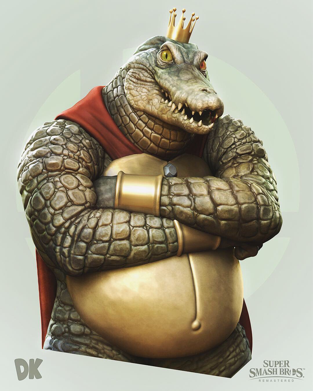 1other, animal, claws, crocodile, crocodilian, crown, donkey_kong_country, highres, king_k._rool, kremling, nintendo, no_humans, rafagrassetti, rareware, realistic, scales, sora_(company), super_smash_bros., super_smash_bros._ultimate, yellow_eyes