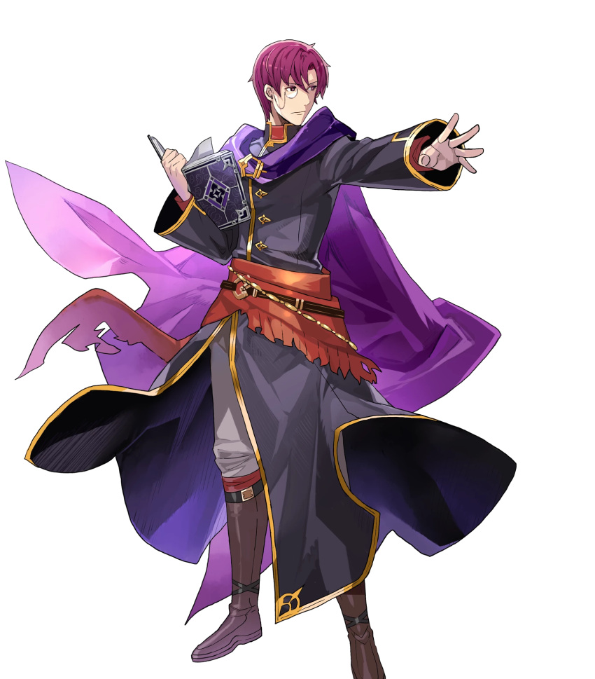 1boy, belt, book, boots, canas, cape, fire_emblem, fire_emblem:_rekka_no_ken