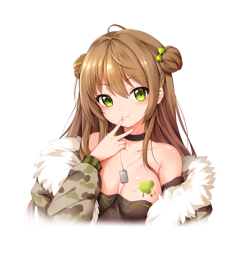1girl, 2girls, absurdres, bangs, bare_shoulders, black_choker, bloody0rabby, blush