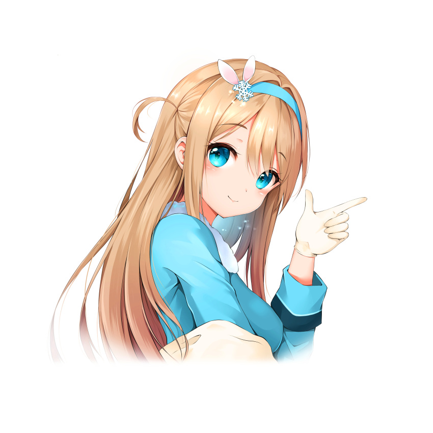 1girl, absurdres, bangs, bloody0rabby, blue_eyes, blue_hairband, blue_jacket, blush