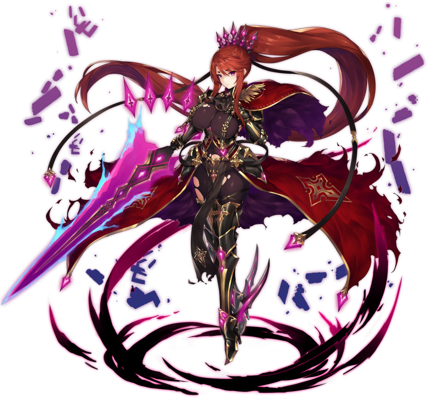 1girl, absurdly_long_hair, armored_corset, aura, blue_fire, breasts, brown_hair, cape