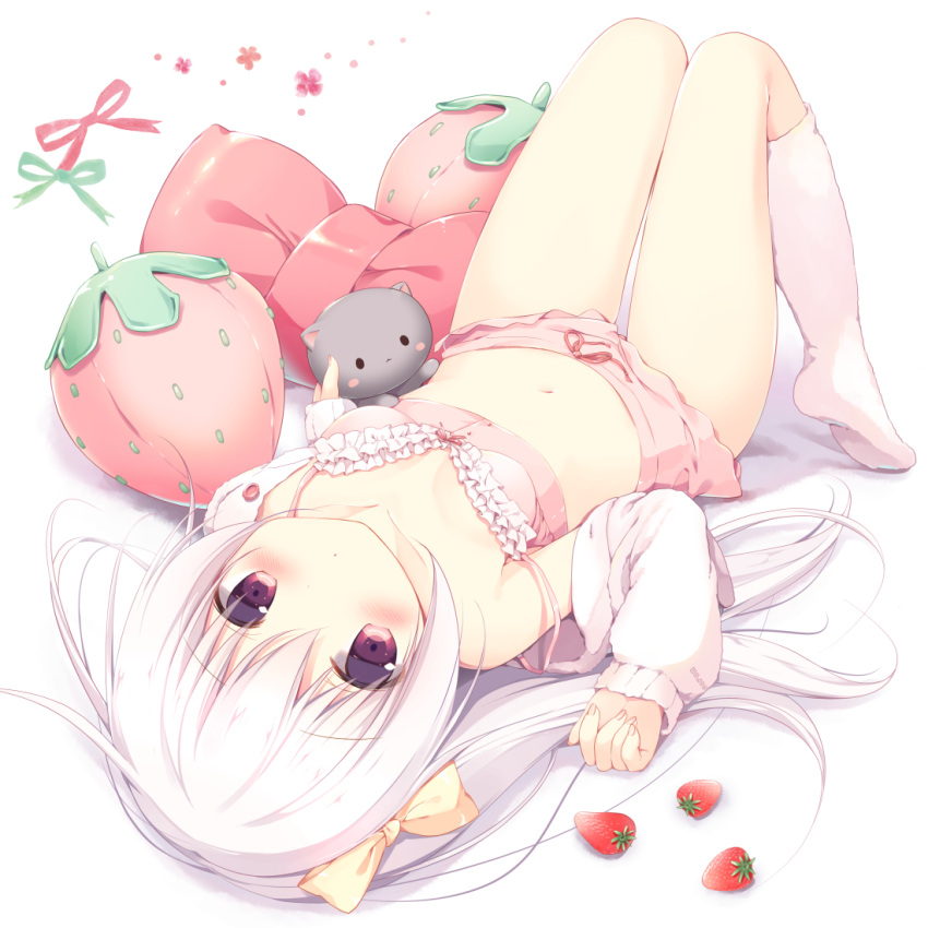 1girl, bangs, blush, bow, bow_bra, bra, breasts, closed_mouth
