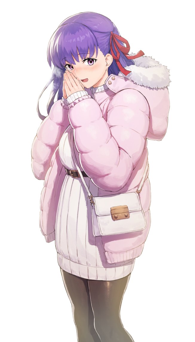 1girl, bag, bangs, belt, black_legwear, blush, dress, fate/stay_night