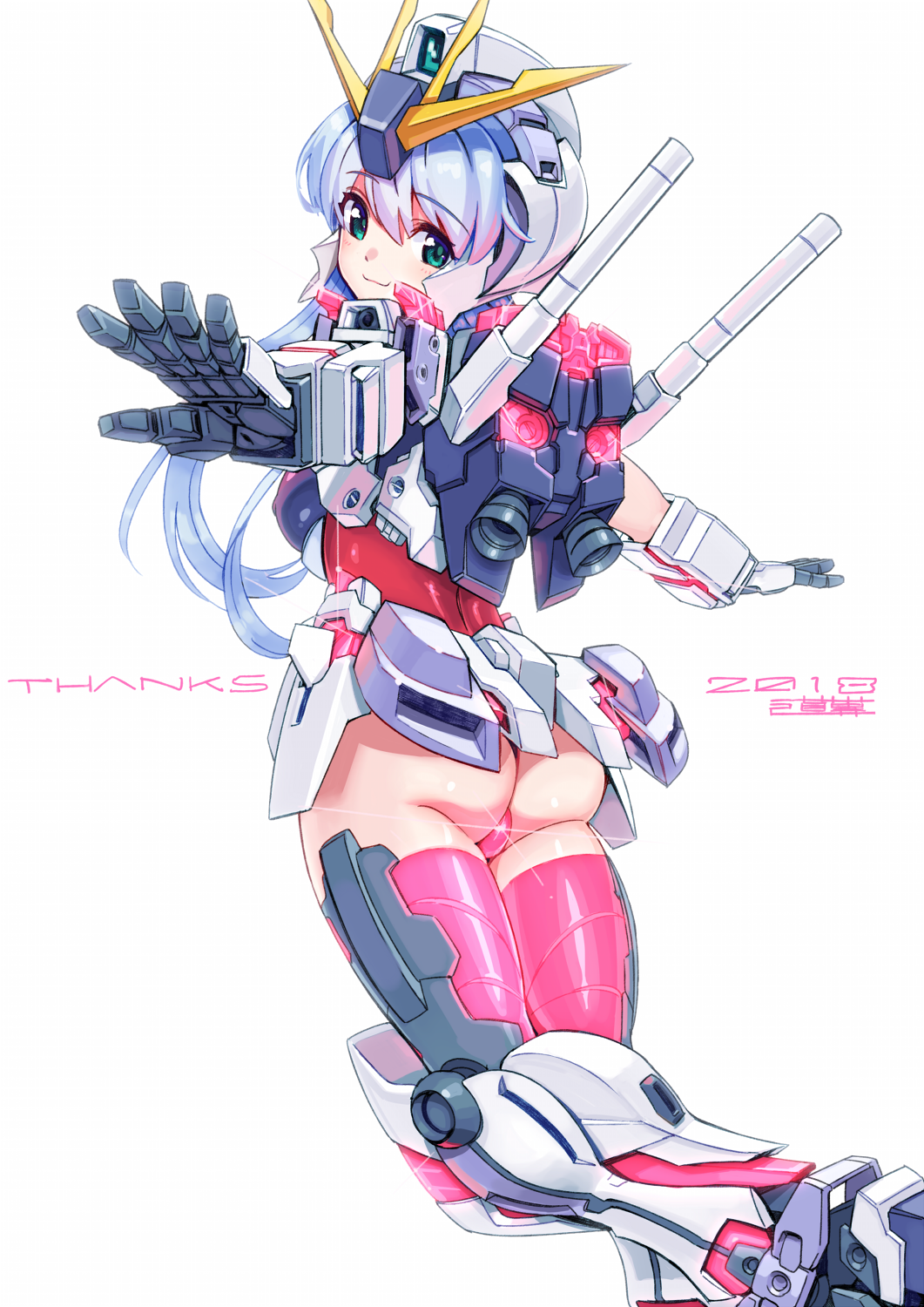 1girl, 2018, armor, ass, bangs, breasts, commentary, english_text