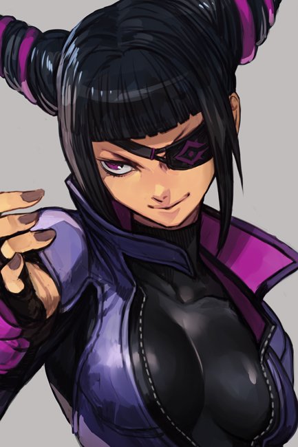 1girl, bangs, black_bodysuit, black_hair, bodysuit, breasts, closed_mouth, drill_hair