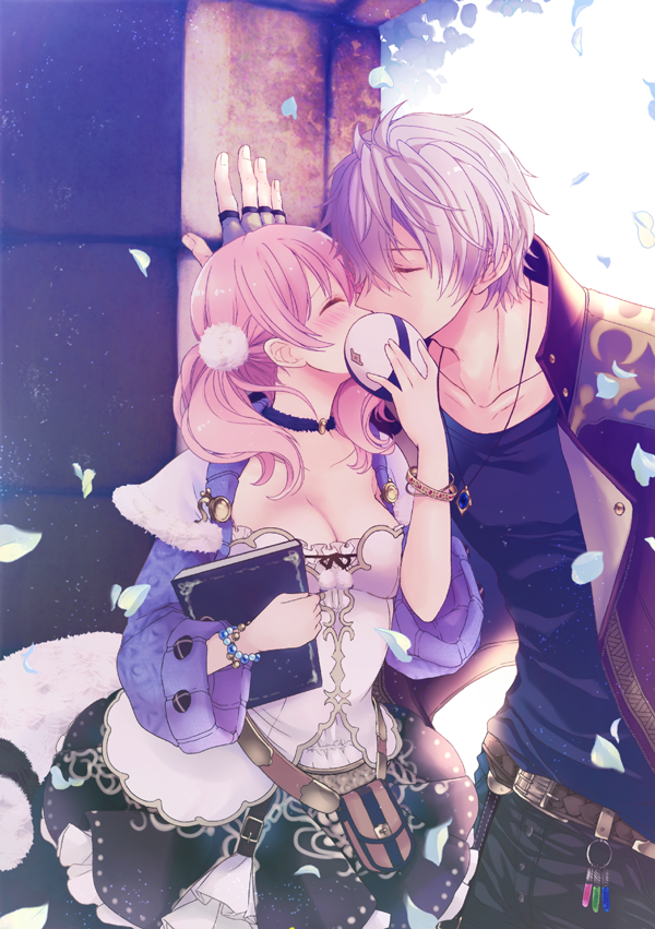 1boy, 1girl, amiko_(frostedchocolate), atelier_(series), atelier_escha_&amp;_logy, belt, black_neckwear, black_shirt
