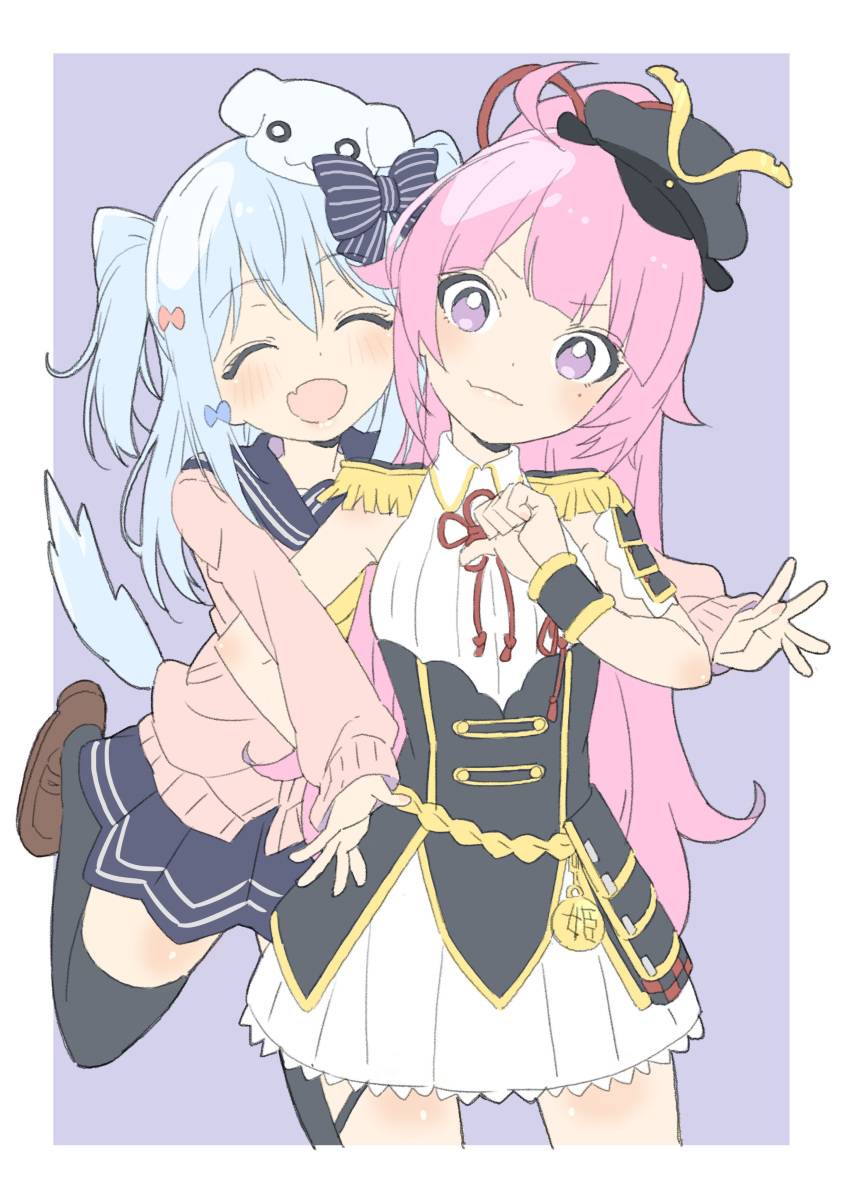 1boy, 1girl, absurdres, aiguillette, animal_ears, bangs, black_bow, black_legwear