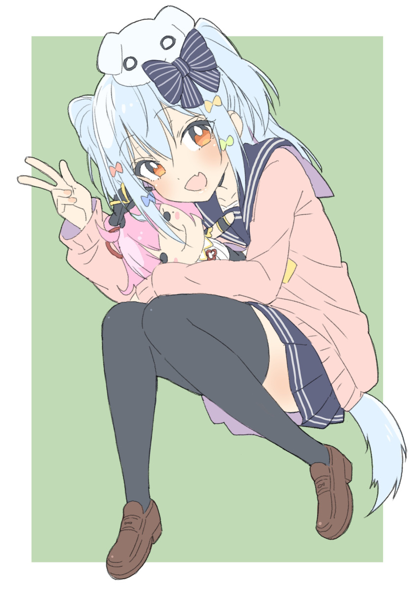 1boy, absurdres, black_bow, black_legwear, black_skirt, blue_hair, blush, bow