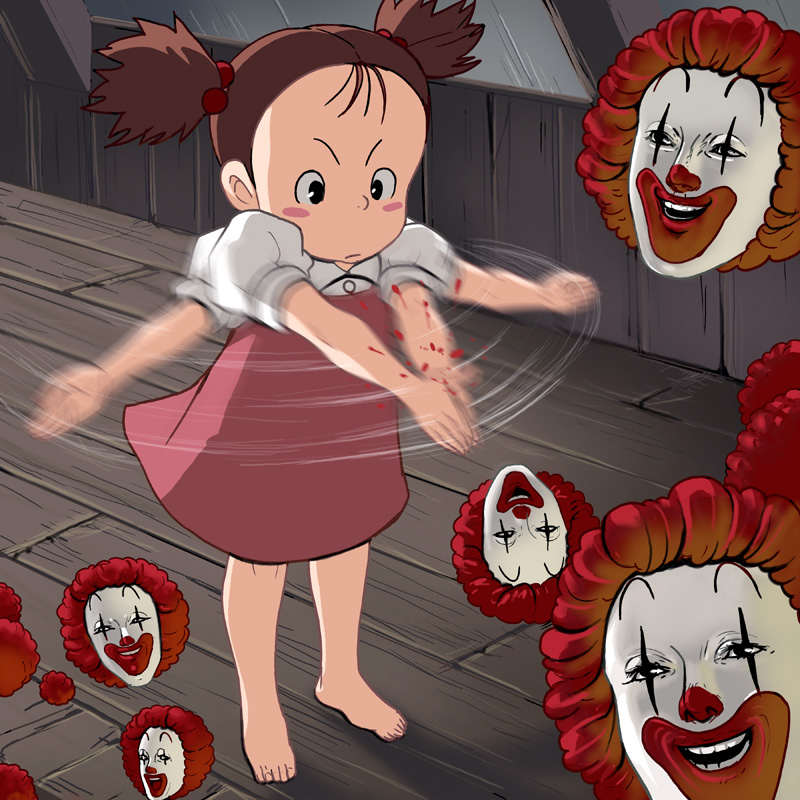 barefoot, brown_hair, ghibli, kusakabe_mei, masao, mcdonald's, mcdonald's, mcdonalds