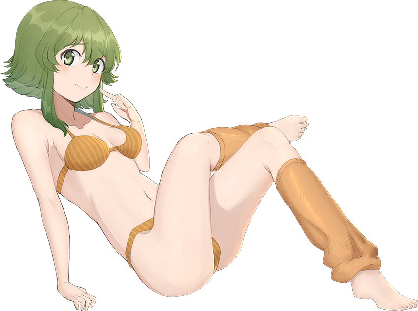 1girl, arm_support, blush, bra, breasts, cleavage, collarbone, green_eyes