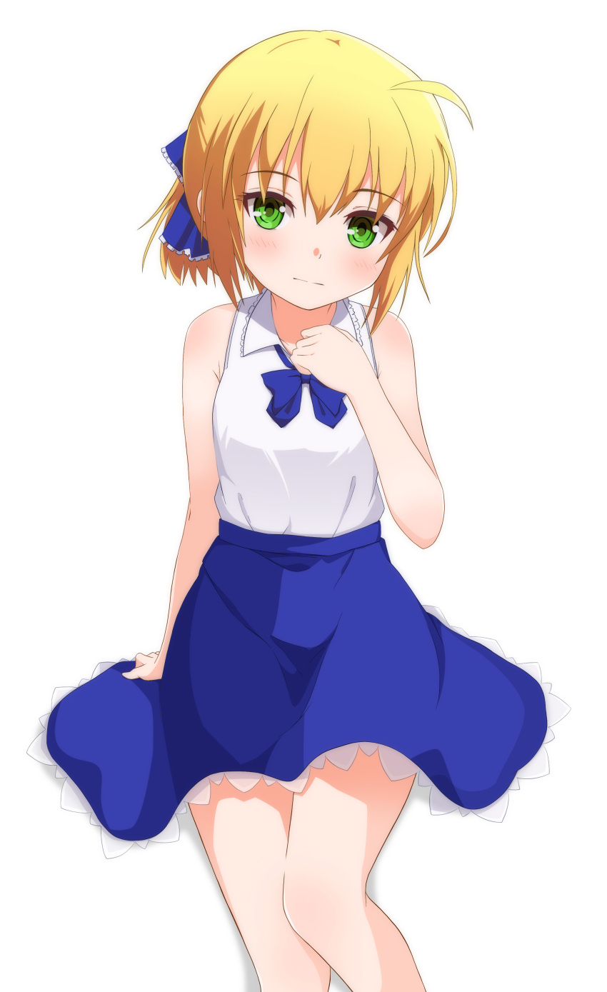 1girl, absurdres, ahoge, armpit_crease, artoria_pendragon_(all), bare_legs, bare_shoulders, blonde_hair