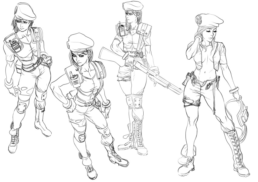 1girl, alternate_costume, belt, belt_buckle, beret, boots, breasts, buckle