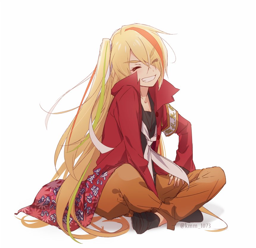 1girl, armband, black_footwear, black_serafuku, blonde_hair, bousouzoku, brown_pants, closed_eyes