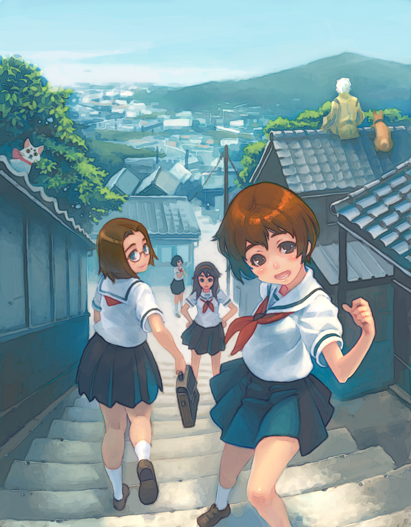 brown_hair, glasses, hitotsubashi_tama, hitotsubashi_yurie, kamichu, kamichu!, saegusa_matsuri, school_uniform
