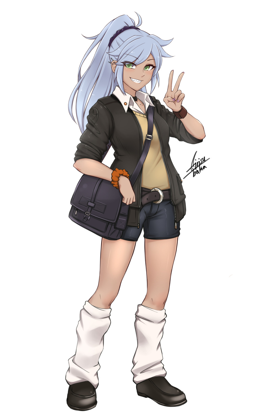 1girl, absurdres, airisubaka, artist_name, bag, belt, black_footwear, black_jacket