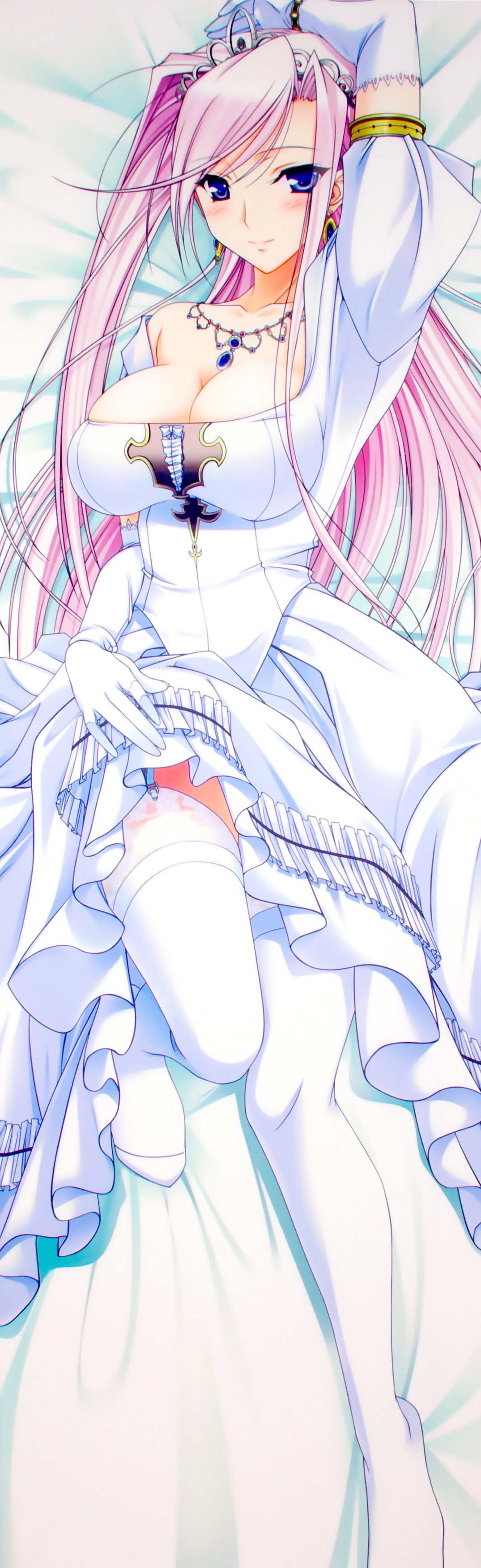 blue_eyes, blush, breasts, bride, charlotte_hazellink, cleavage, dress, elbow_gloves