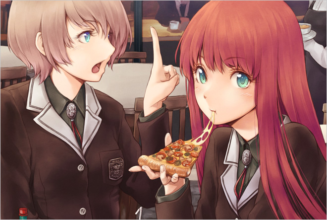 :t, blue_eyes, eating, face, food, green_eyes, hands, long_hair