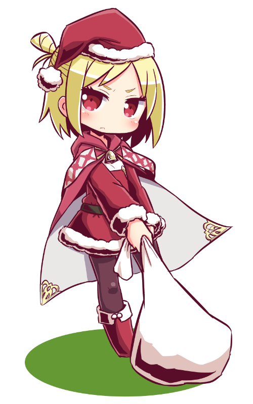 >:(, 1girl, 7th_dragon_(series), 7th_dragon_iii, bangs, blonde_hair, blush, boots