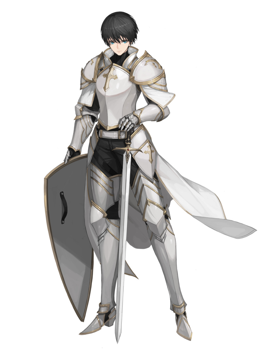 1boy, akai2930, armor, armored_boots, belt, black_hair, blue_eyes, boots