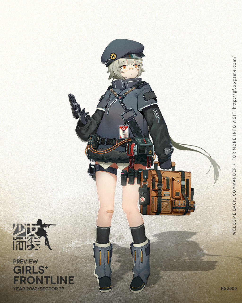 1girl, bandaid, black_jacket, black_legwear, blush, defibrillator, eyebrows_visible_through_hair, fur_trim