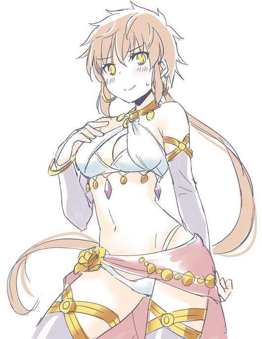1girl, anklet, arabian_clothes, armlet, blush, breasts, dancer, dancing