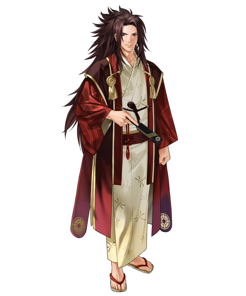 1boy, alternate_costume, brown_eyes, brown_hair, fan, fire_emblem, fire_emblem_heroes, fire_emblem_if