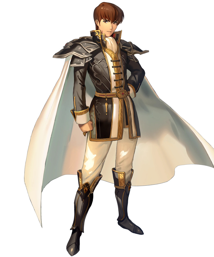 1boy, aoji_(aoji-web), armored_boots, belt, boots, brown_eyes, brown_hair, cape