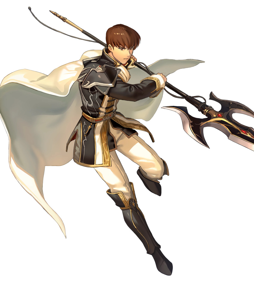 1boy, aoji_(aoji-web), armored_boots, belt, boots, brown_eyes, brown_hair, cape