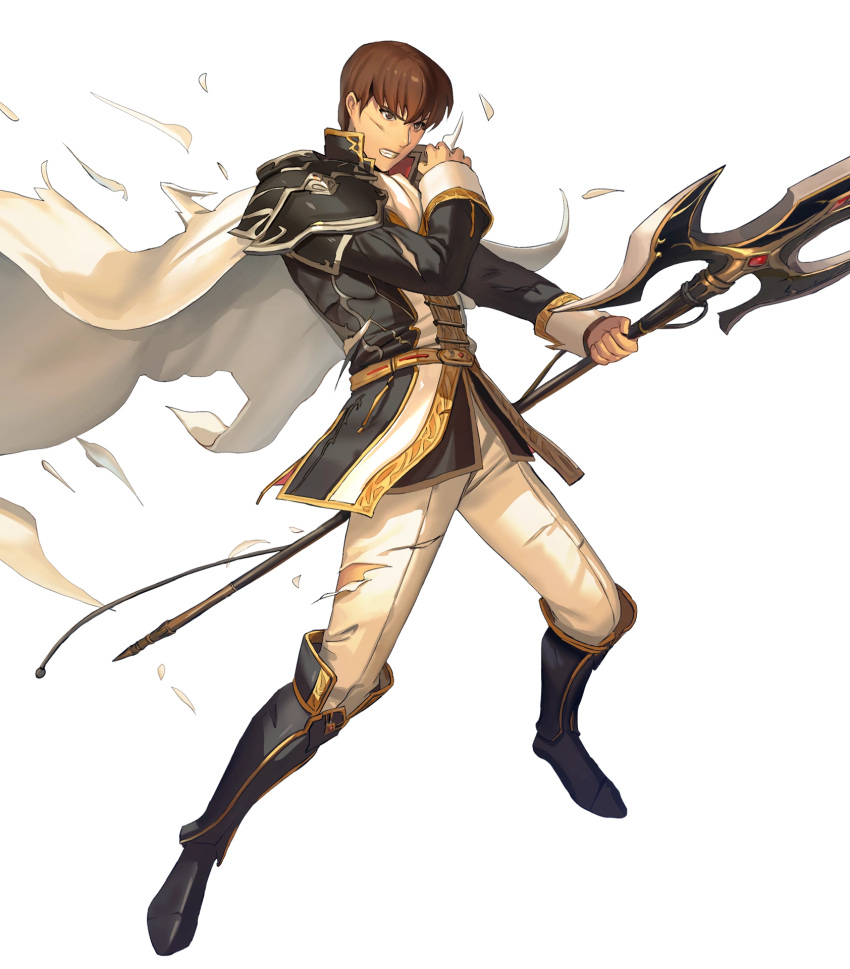1boy, aoji_(aoji-web), armored_boots, belt, boots, brown_eyes, brown_hair, cape