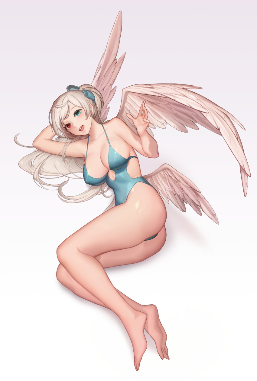 1girl, absurdres, aqua_swimsuit, bangs, bare_legs, barefoot, blue_eyes, breasts