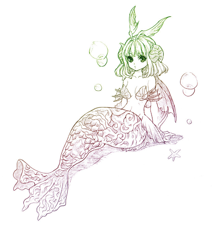 bubble, flameshe, fuku_imo, gradient, head_wings, headwings, legend_of_mana, mermaid