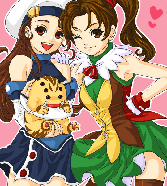 bad_id, bare_shoulders, brown_eyes, brown_hair, detached_sleeves, fuku_imo, gensou_suikoden, gensou_suikoden_ii