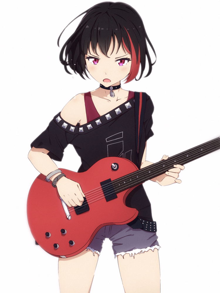 1girl, bang_dream!, black_choker, black_hair, black_shirt, bracelet, choker, collarbone