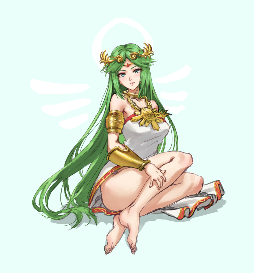 1girl, athenawyrm, bare_legs, bare_shoulders, barefoot, blush, breasts, commentary