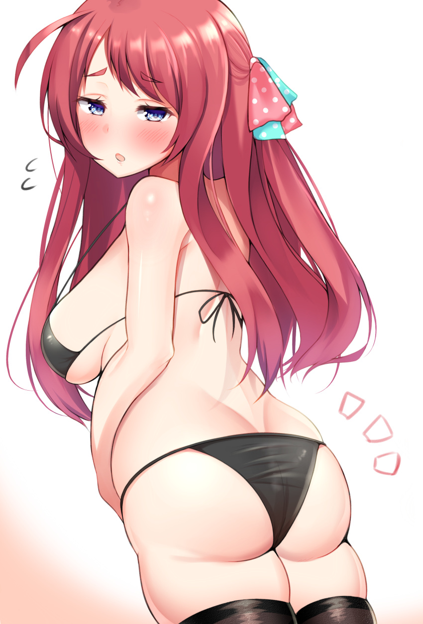 1girl, :o, absurdres, ahoge, ass, bangs, bare_shoulders, bikini