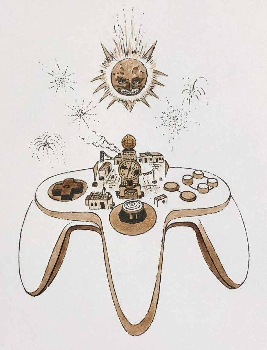 building, clock, clock_tower, controller, fireworks, game_controller, highres, limited_palette