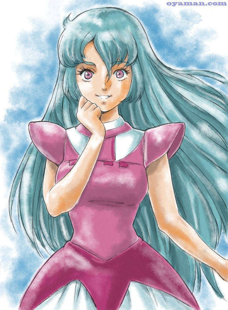 1girl, aqua_hair, breasts, ciela_lapana, dress, long_hair, oyaman, pink_dress