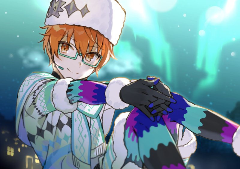 1boy, aoi_kyousuke, black_footwear, black_gloves, boots, closed_mouth, coat, fur_hat