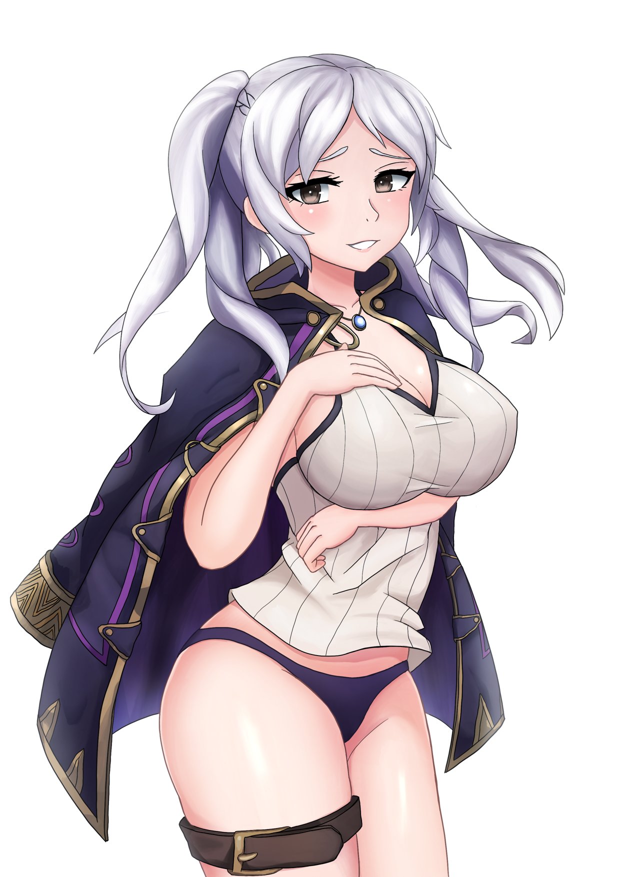 1girl, bikini, bikini_bottom, breast_hold, breasts, cleavage, cowboy_shot, cute