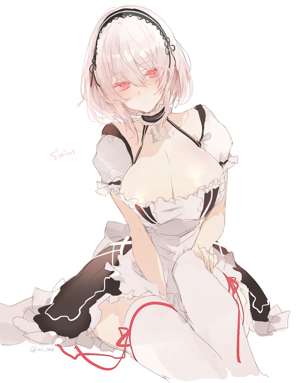 1girl, apron, azur_lane, bangs, between_legs, blush, breasts, choker