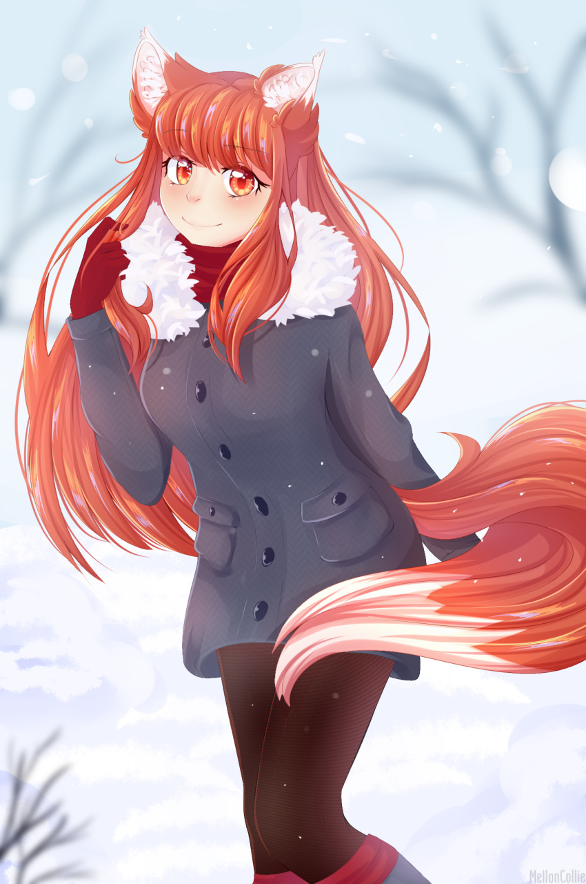1girl, animal_ears, blush, highres, holo, melloncollie-chan, smile, spice_and_wolf