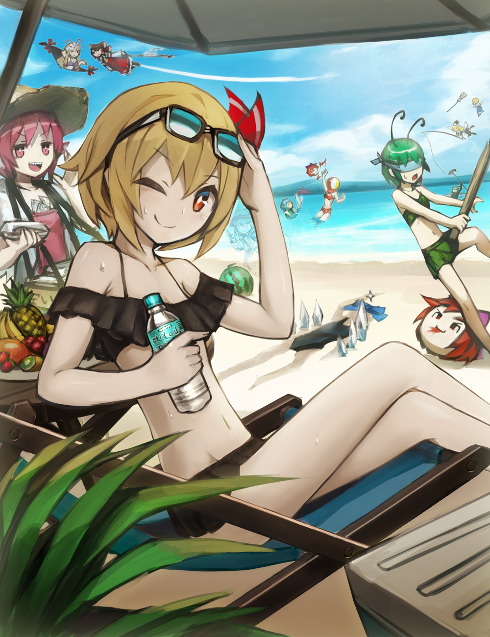 +_+, 6+girls, :d, ;), alice_margatroid, apron, arm_up, ascot