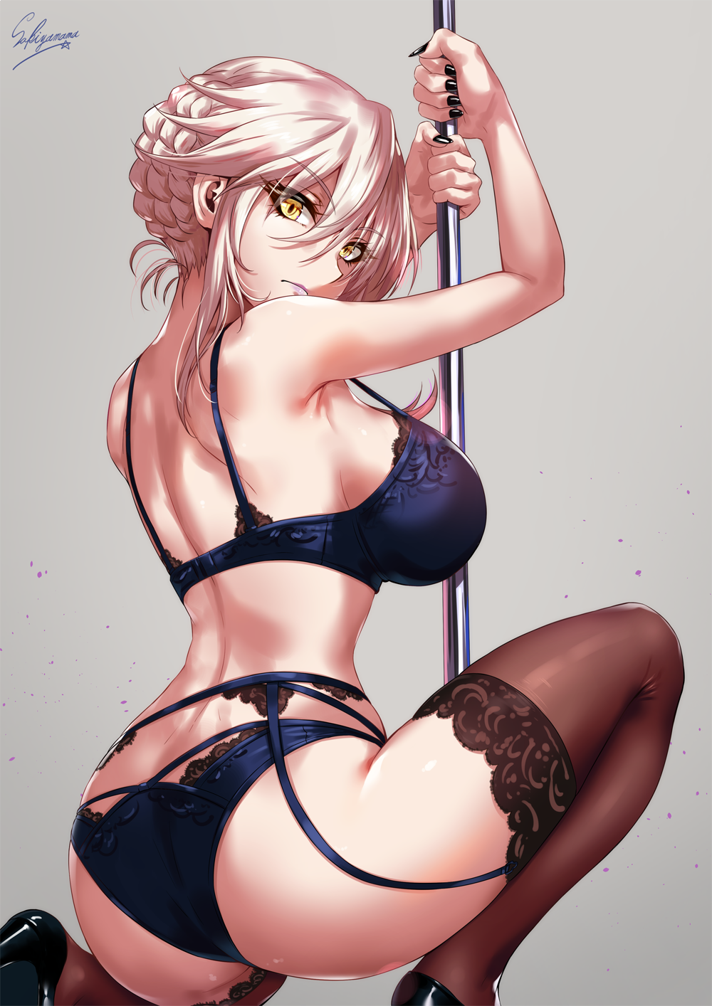 1girl, artoria_pendragon_(all), artoria_pendragon_(lancer_alter), ass, back, bangs, black_footwear, black_legwear