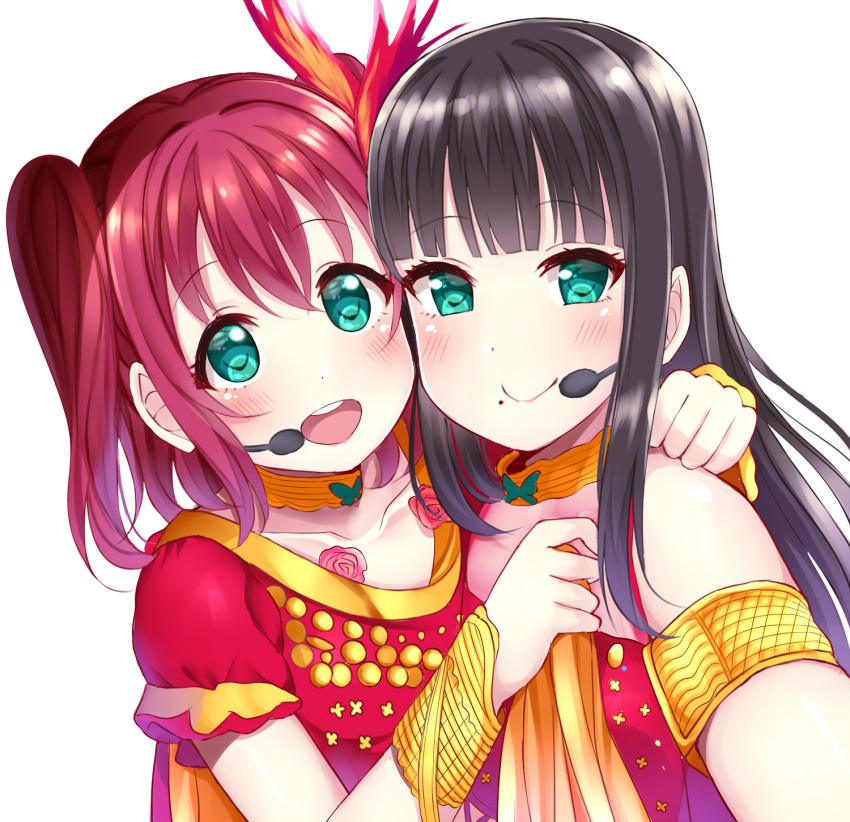 2girls, aqua_eyes, black_hair, commentary, commentary_request, highres, inferno_phoenix, kurosawa_dia