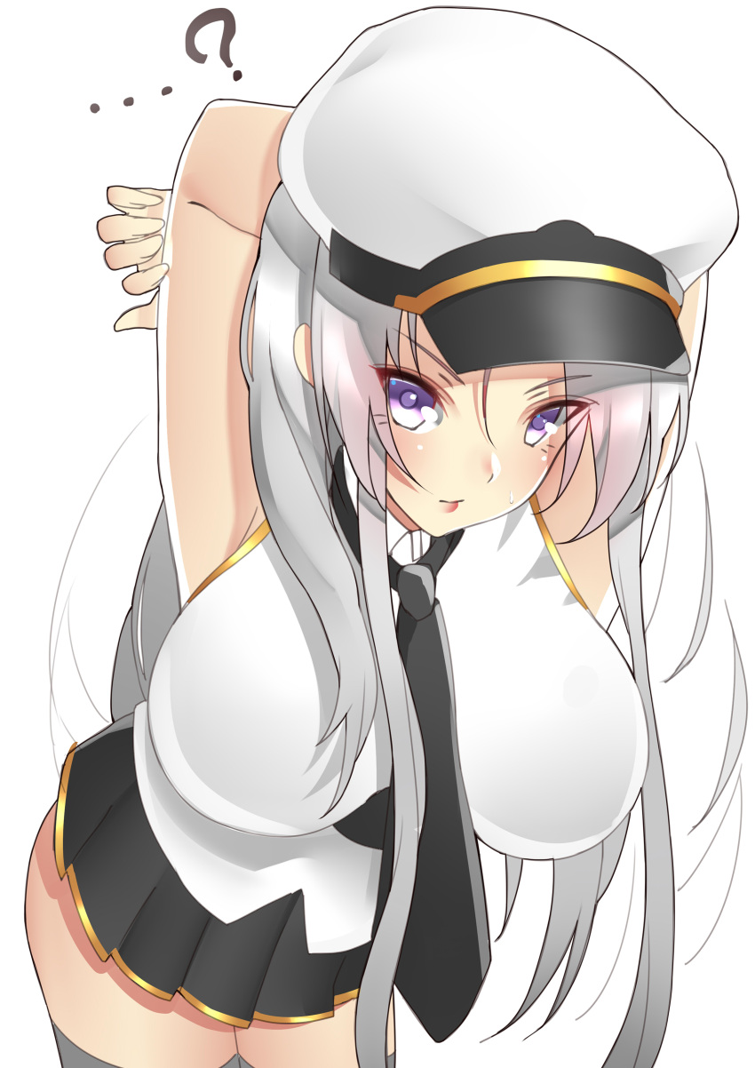 ..., 1girl, ?, absurdres, arms_behind_head, azur_lane, bare_shoulders, black_skirt