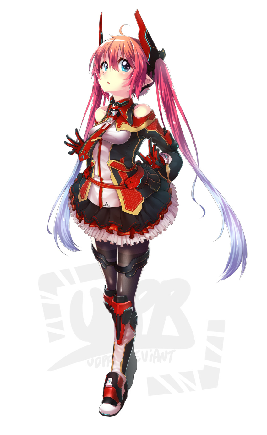 1girl, :o, bangs, bare_shoulders, black_gloves, black_legwear, blue_eyes, blue_hair